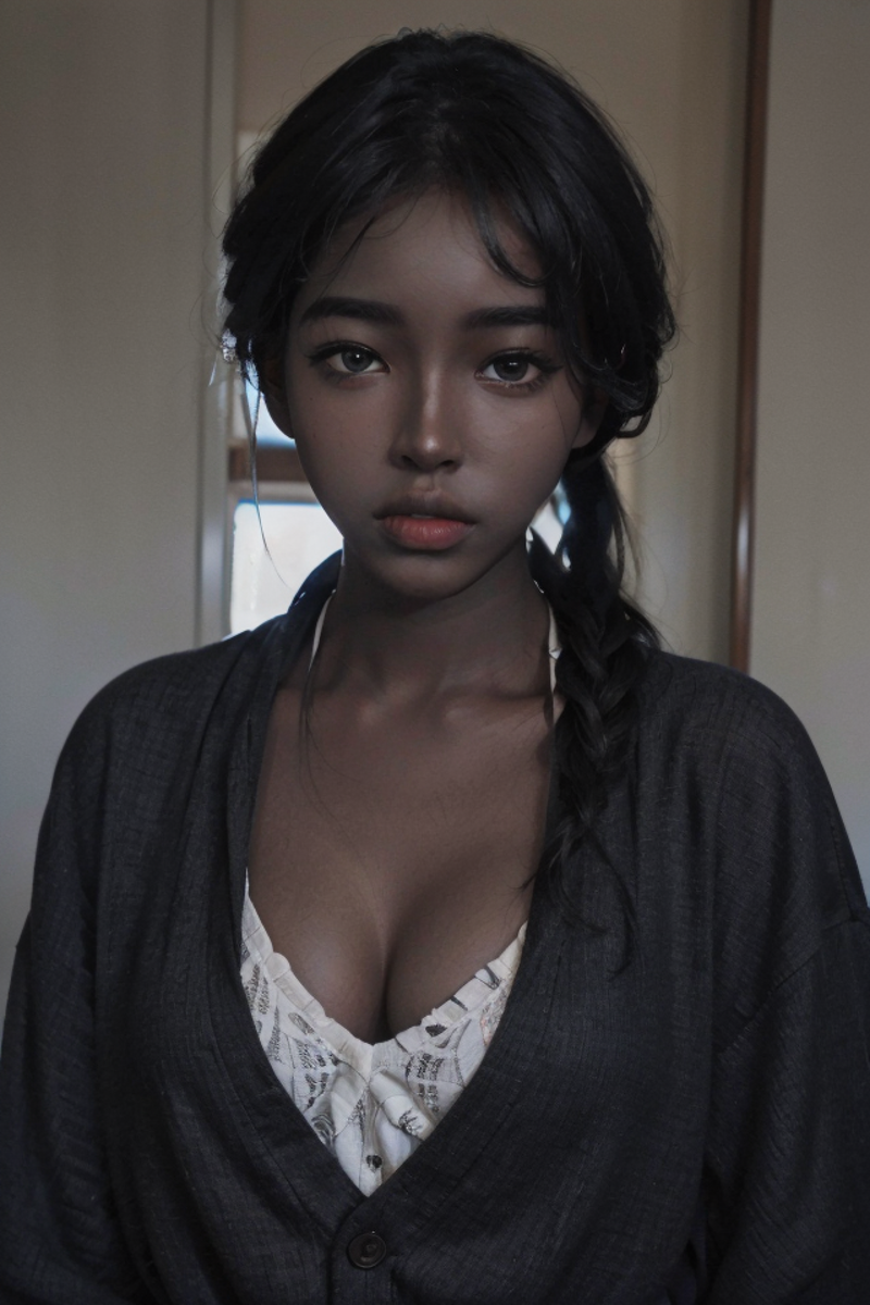 best quality, masterpiece, ultra high res, (photorealistic:1.4), RAW photo, 1girl,(black sister),Black skin, black race,Fi...